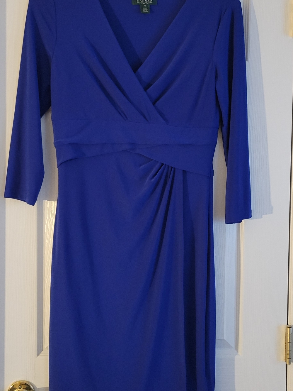 Ralph Lauren Royal Blue Faux-Wrap Long Sleeve Sheath Dress